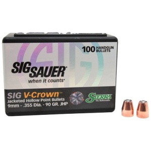 SIERRA SIG V-CROWN 9MM 90GR BULLETS (.355)