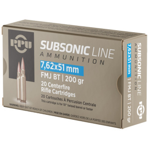 PPU SUBSONIC 7.62X51 200GR - FMJ-BT 20RD 10BX/CS