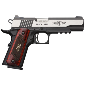 Browning 1911 380 Black Label Medallion Pro Handgun 380 ACP 8rd Magazine 3.625" Barrel Black with Silver Slide and Wood Grip Night Sights Accessory Rail