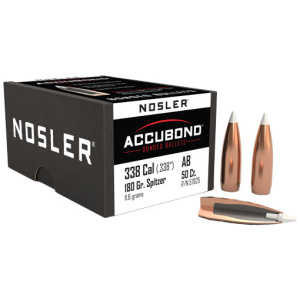NOSLER ACCUBOND 338 CAL 180GR SBT BULLETS (.338)