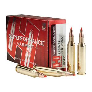 HORNADY SPF VARMINT 243 WIN 75GR V-MAX 20RD