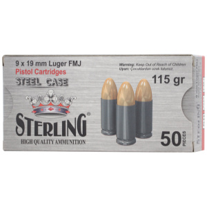 STERLING STEEL CASE 9MM 115 GR - FMJ 50 RD BOX  30 BOXES/CASE