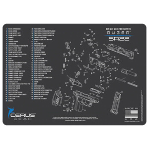 RUGER SR22 SCHEMATIC HANDGUN MAT - CHARCOAL GRAY/CERUS BLUE, 12" X 17"