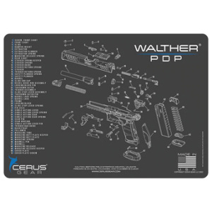 WALTHER® PDP® SCHEMATIC HANDGUN MAT - CHARCOAL GRAY/CERUS BLUE, 12" X 17"