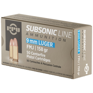 PPU SUBSONIC 9MM LUGER 158GR - FMJ 50RD 20BX/CS