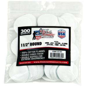 COTTON FLANNEL PATCHES - 6MM-.30 CALIBER, 1 1/2 ROUND, 300 COUNT